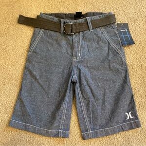 Hurley size 8 boys indigo light blue denim shorts with belt NWT